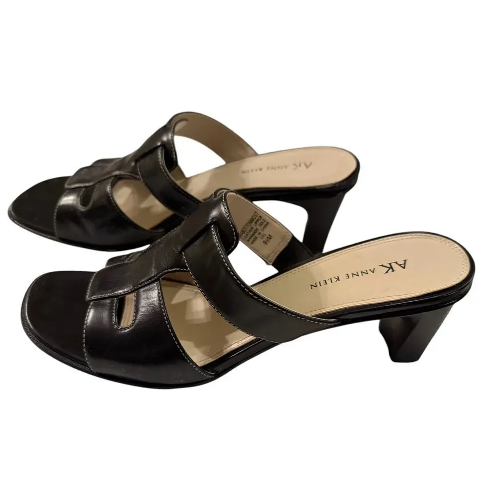 Anne Klein Women’s Black Slip In Sandals Kitten Heel Sz. 9.5 Spring Mother’s Day